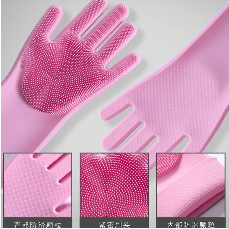 Waterproof Heat Resistant Non-Slip Glove Silicone Washing Scrubber Reusable Kitchen Glove Dishwashing Cleaning Rubber Gloves