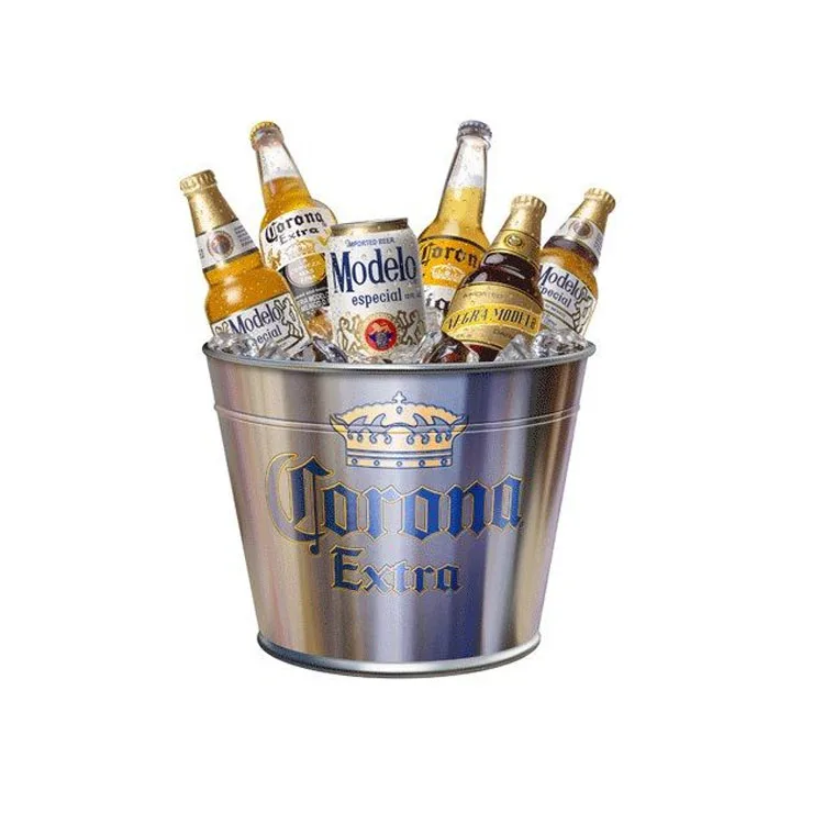Ice Bucket Custom Round Beer Champagne Whisky Metal Galvanized Tin Ice Bucket with Bottle Opener and Handle