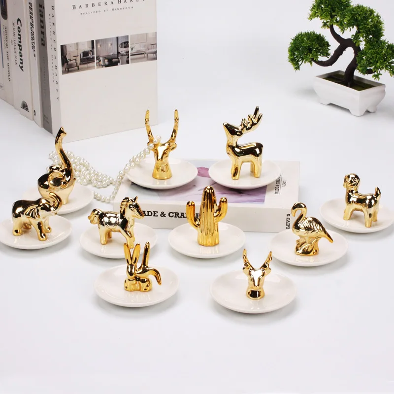 European storage tray animal cartoon ring plates ceramic crafts creative home furnishings ceramic electroplating jewelry tray