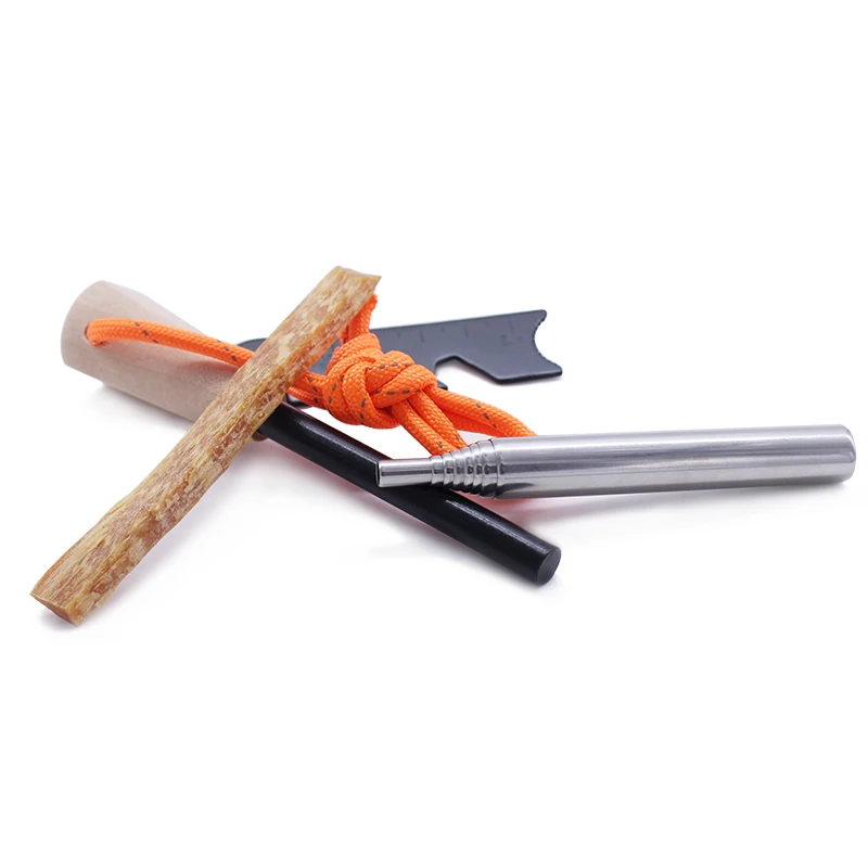 
Pocket Survival Kit Contain Fire Bellows Wood Handle Flint Fire Starter with Fatwood 