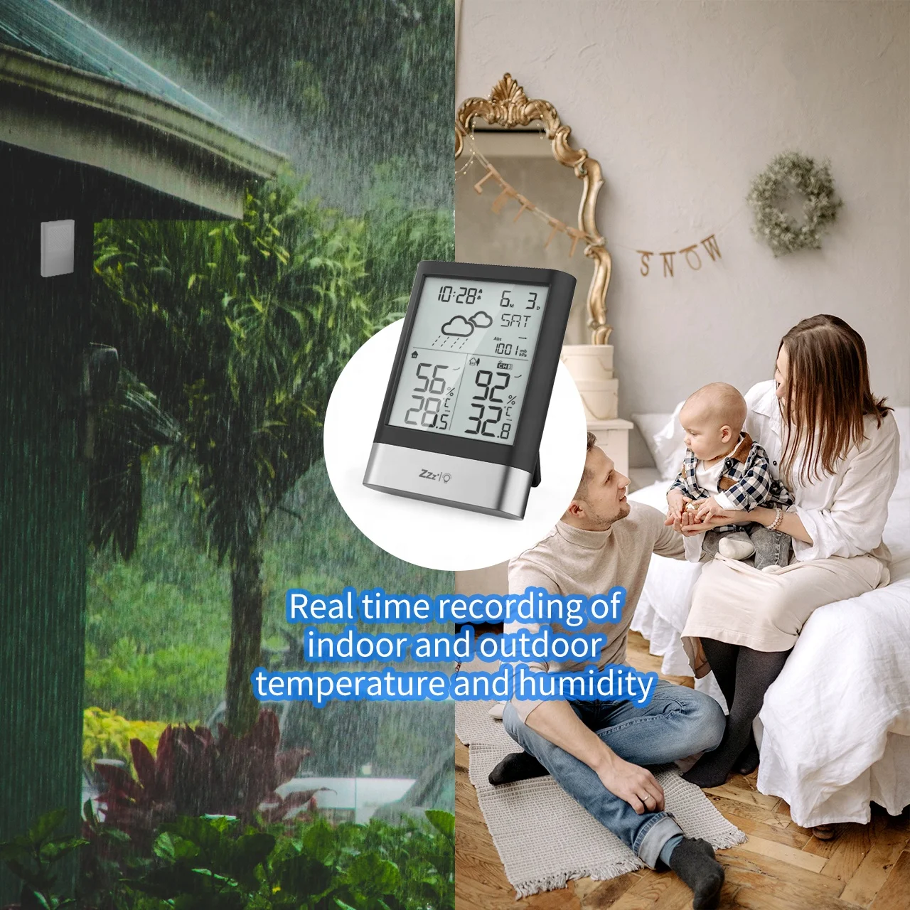 Weather clock Smart Home Environment Sensor Indoor Air Quality Meter weather perpetual calendar Temperature and Humidity Monitor