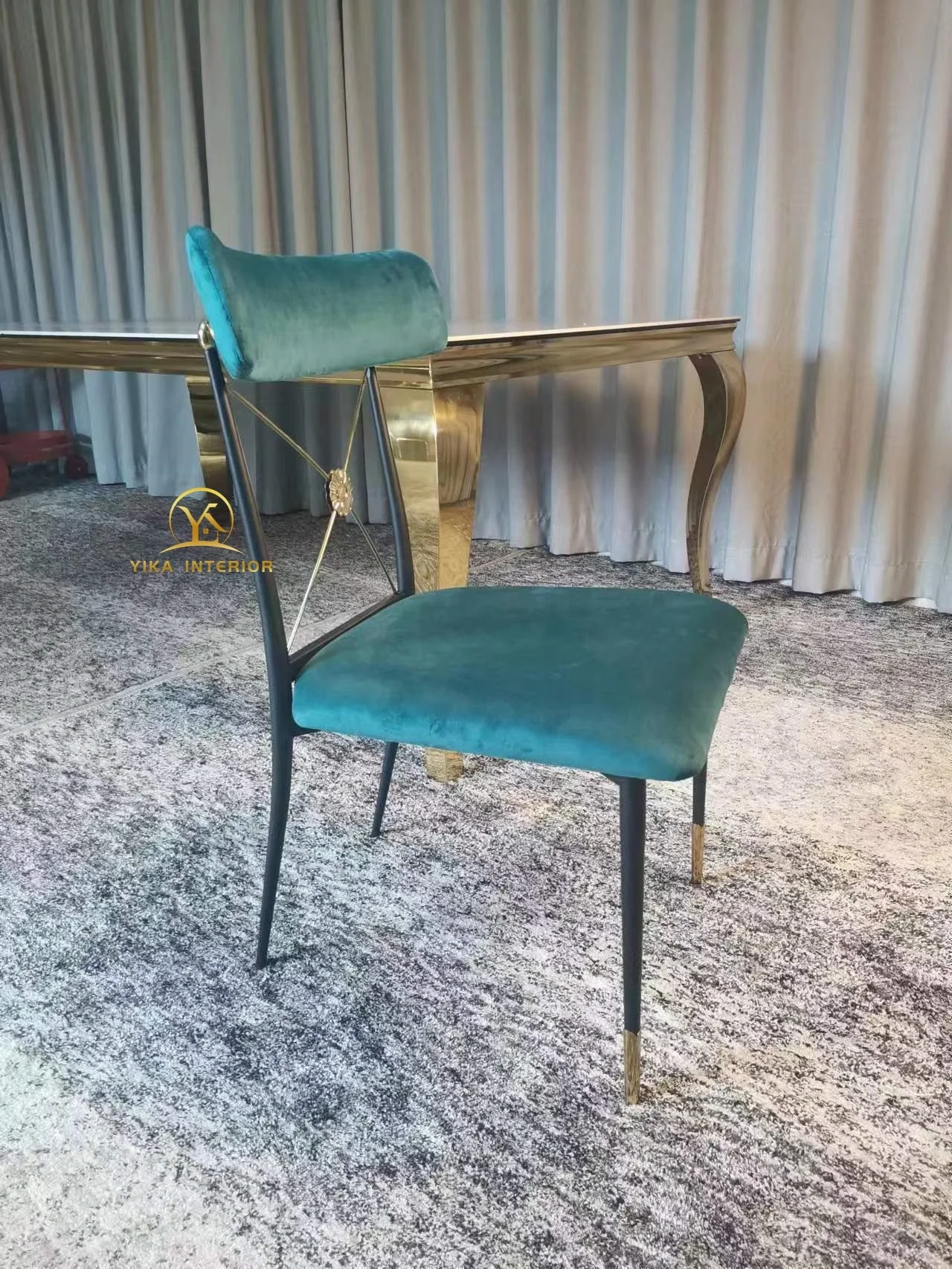 cheap price hot sale Jonathan Adler velvet dining chair modern design black and brass metal  frame elegant leisure chair