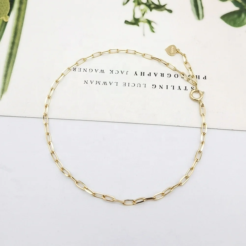 Модный браслет-цепочка ювелирное изделие 14K твердый золотой браслет бумажный зажим цепочка 14k оптовая
