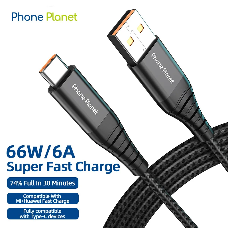 6A 66W Super Fast Charging USB A to USB C Cable 480MBPS  Mobile Phone Cable Charger For Oneplus 8 8pro 9 Pro Xiaomi 10