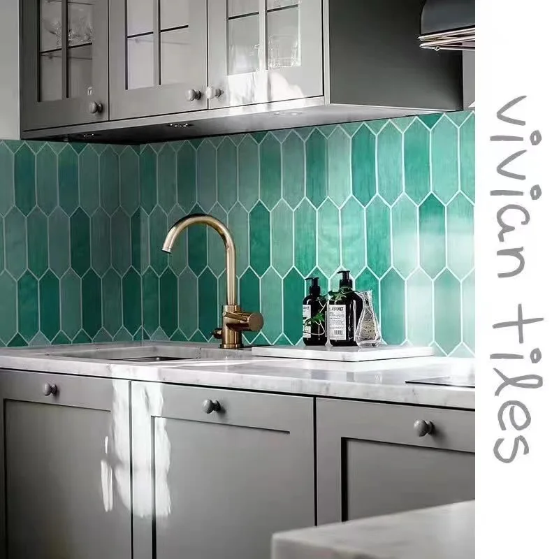 New design Long hexagon mosaic with green Mosaic tiles For Bathroom Kitchen