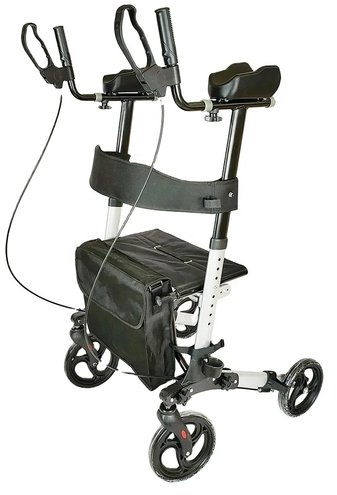 Portable Folding Aluminium Rollator Walker with Push-down Handle Brake for Elderly