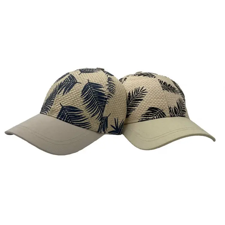 New Spring And Summer Travel Straw Hats Baseball Fitted Women Men Straw Visor Sun cap paper fabric cap trucker hat
