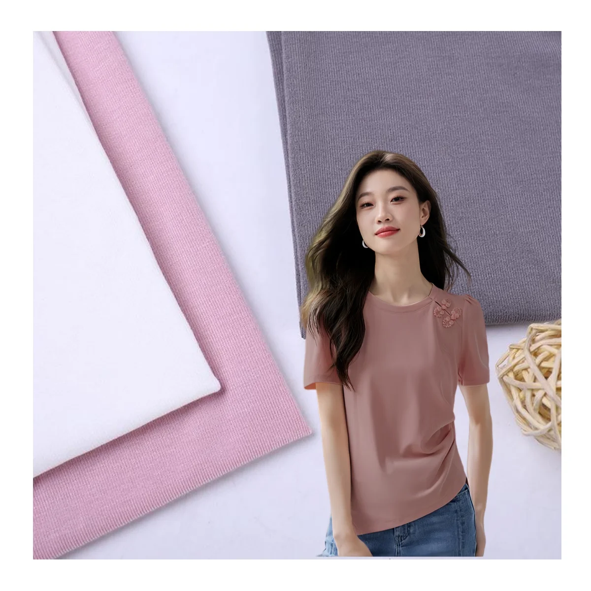 Solid color rayon 93% tencel 7%spandex soft jersey melange 1x1/2x2 rib interlock weft knit fabric manufacturer