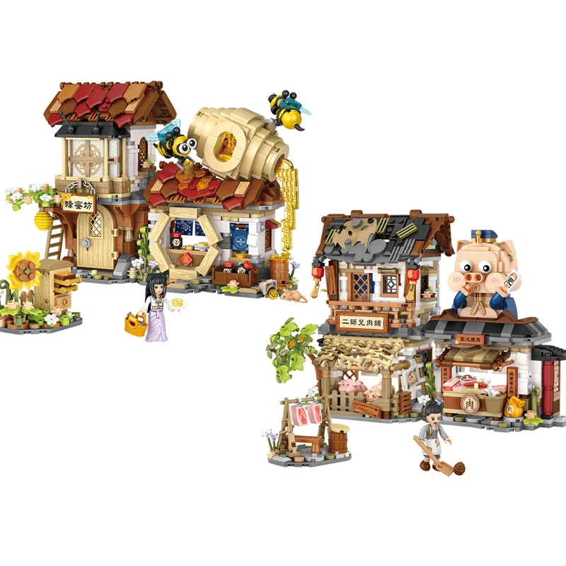 Hot Sale 1942 19443 ABS Plastics Bee House DIY MOC Shop Farm Building Blocks Toys LOZ Street View Mini Bricks for Kid Gift