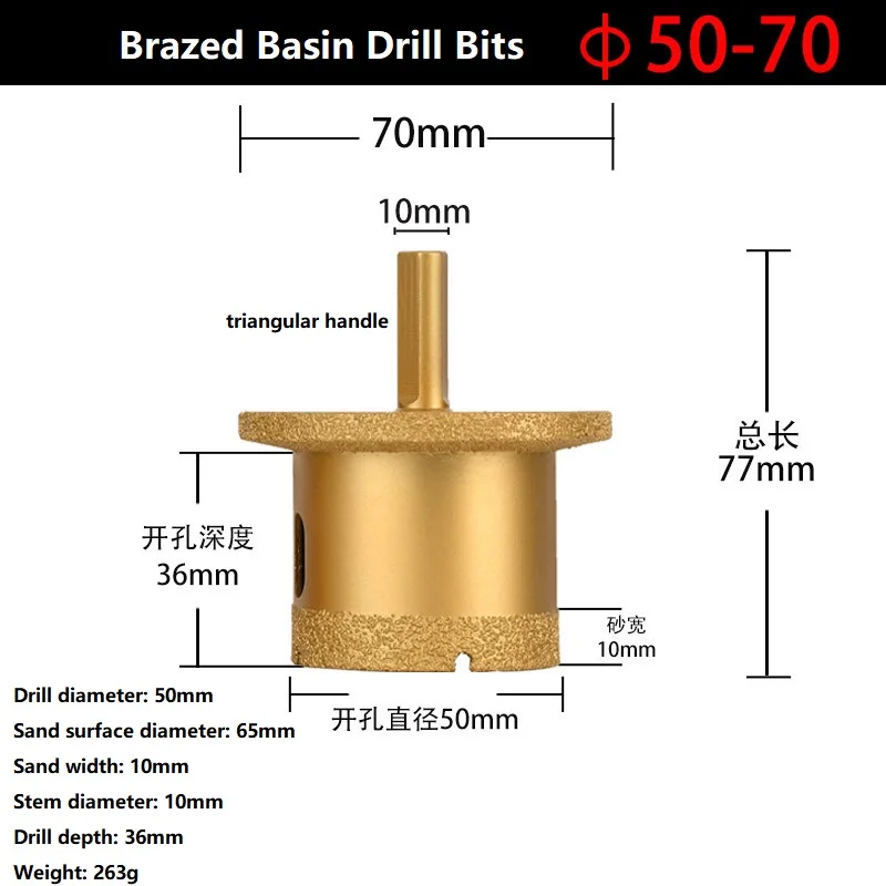 40/60mm 45/65mm 50/70mm Brazed Double Layer Diamond Drill Bits for M10/M14 Angle Grinder for Basin Tile Flume Granite Marble