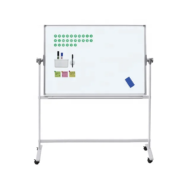KBW High quality mobile white board easel double side rotating magnetic whiteboard stand with wheels