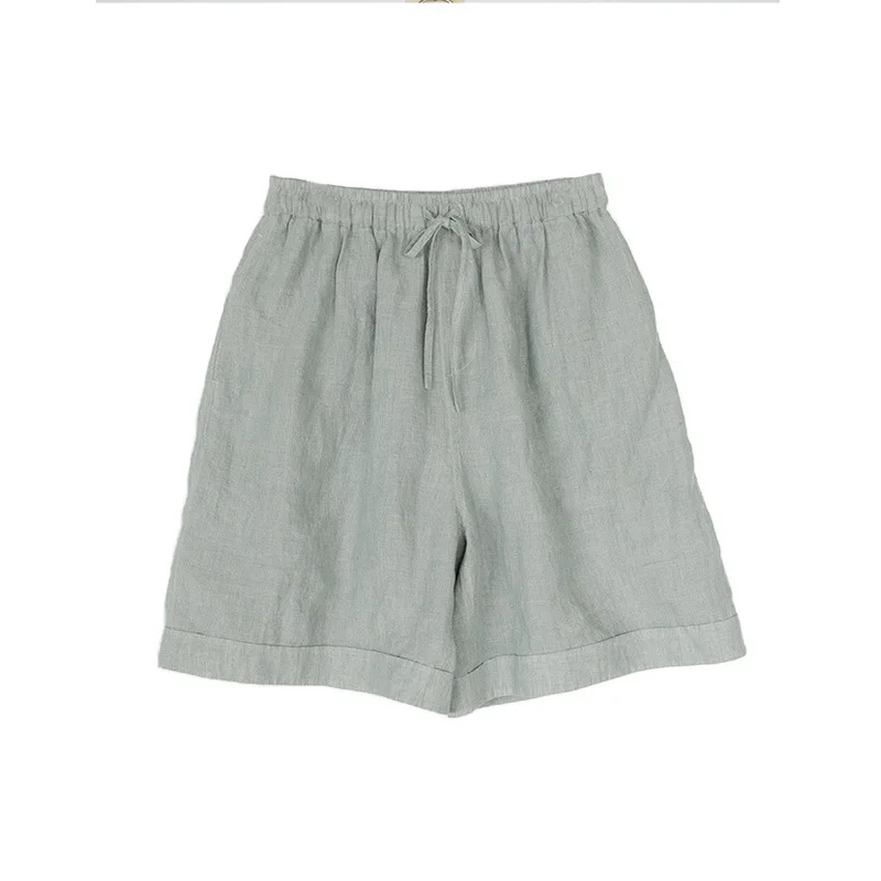 Minimalistic Simple Design Casual Shorts Hemp Cotton Linen Elastic Waist Shorts