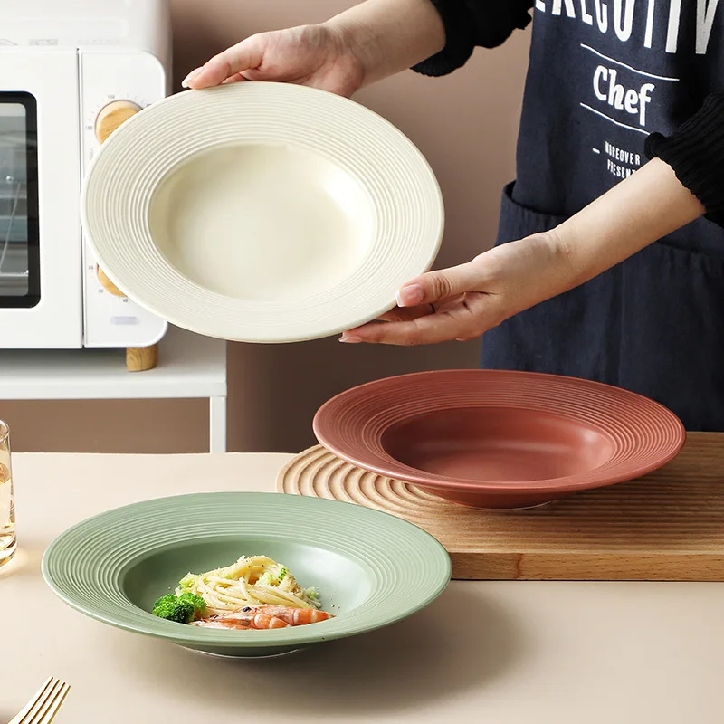 Nordic Macaron Colors Embossed Design Restaurant Hotel Ceramic Deep Soup Plate