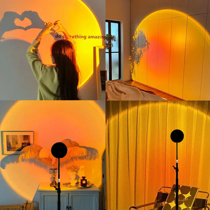 Цветная (RGB) 16 видов цветов романтичный визуальный Радуга НЛО солнце проекции Amazon светодиодный закат светильники с Halo проектор пульт дистанционного
