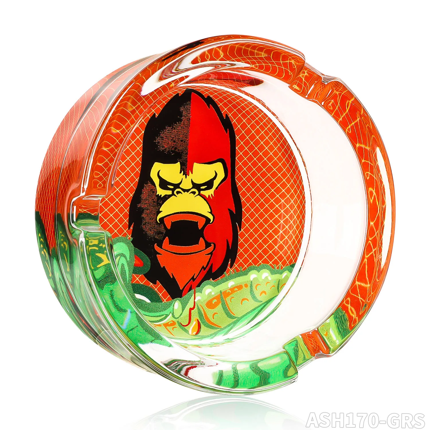 Wholesale Gorilla Design Glass Ashtray With 6 Patterns Per Display Box 85mm Cigarette Ashtray Support Custom Smoking Ashtray