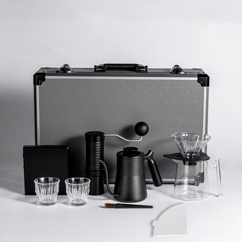 Custom Outdoor 9 Pieces Premium Travel Case Arabic v 60 Set Coffee Travel Set with Hand Drip Coffee Set