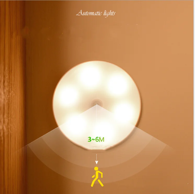 Комнатный светодиодный ночник с полимерным аккумулятором и маленьким датчиком движения