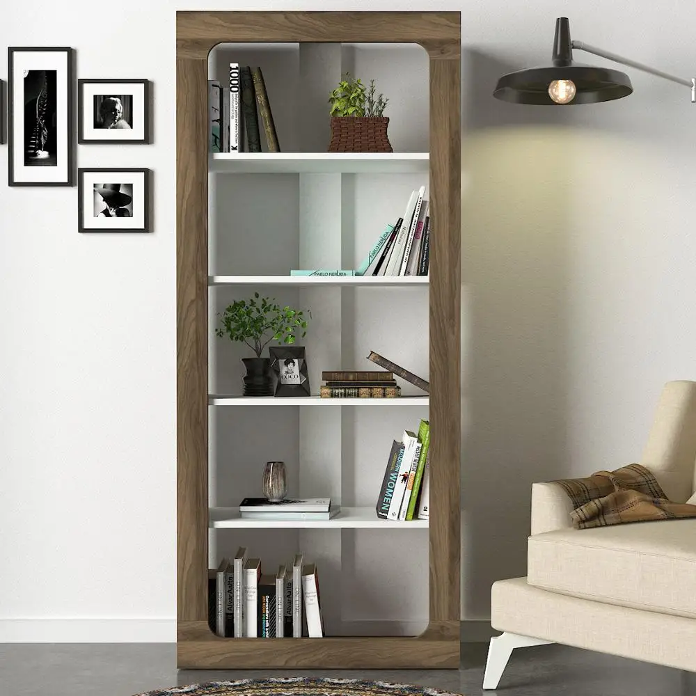 Exclusive Rentes Modern Book Shelf Wooden White Walnut Bookcase