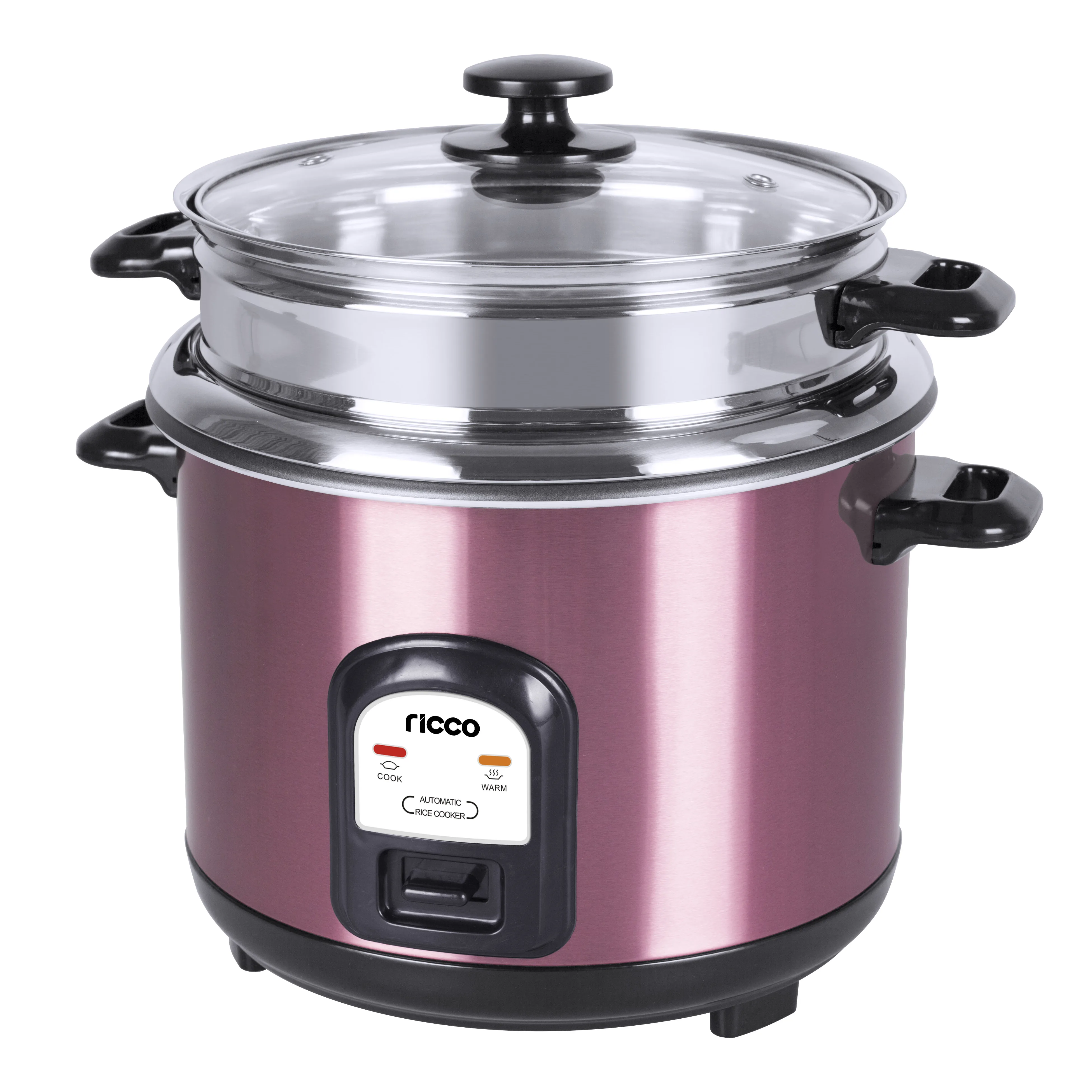 1.8L/2.8L purple color stainless steel cylinder rice cooker with stainless steel steamer and stainless steel inner pot