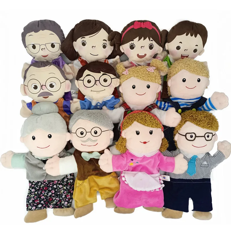 Wholesale Custom OEM Stuffed Animal Hand Puppet Family Mother Father Characters Plush Finger Puppets