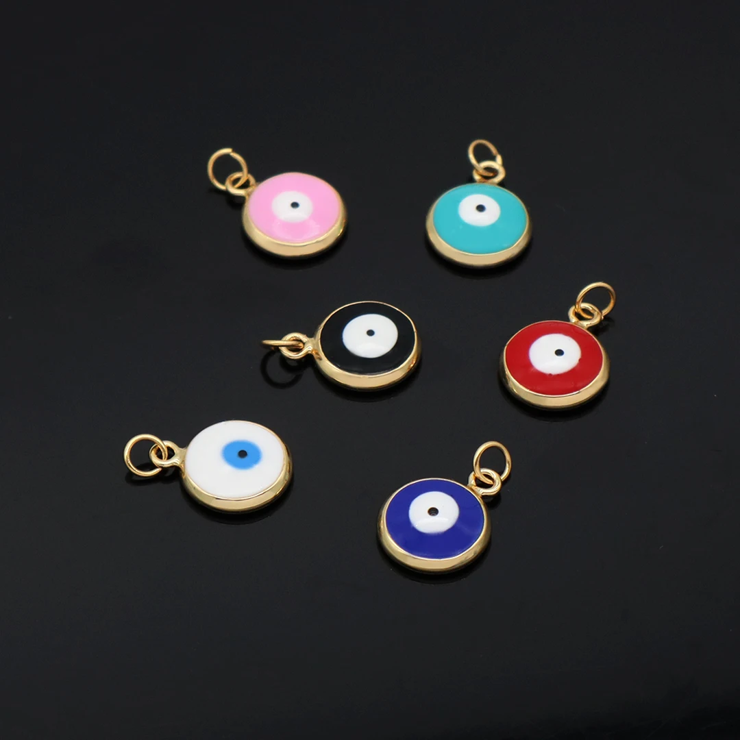 New Bulk Sale Diy Women Black White Blue Pink Devil Eyes Charm Jewelry Fashion Enamel Turkish Gold Plated Evil Eyes Pendant