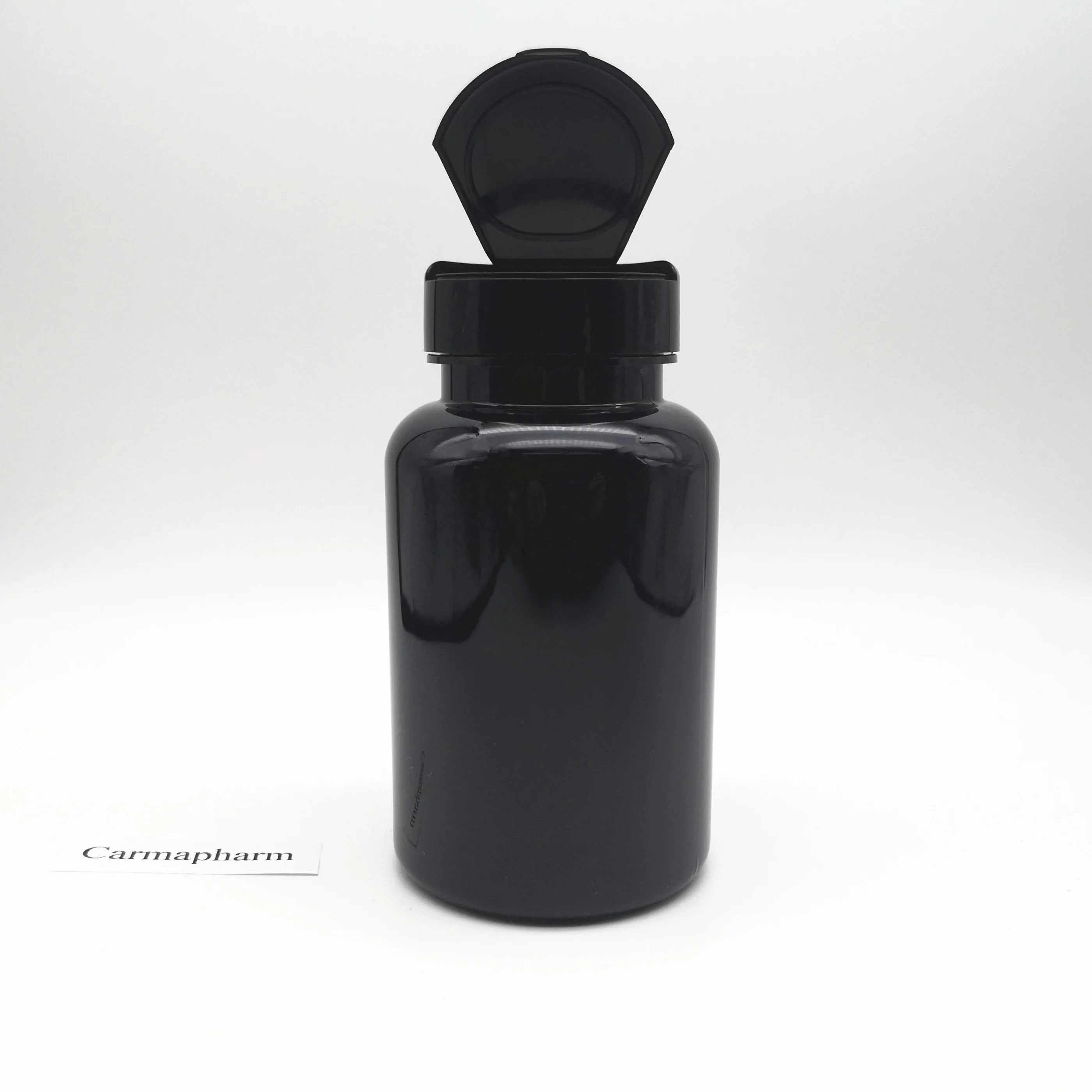 250cc black PET Plastic bottle plastic empty pill bottles flip cap, childproof cap for softgel capsules