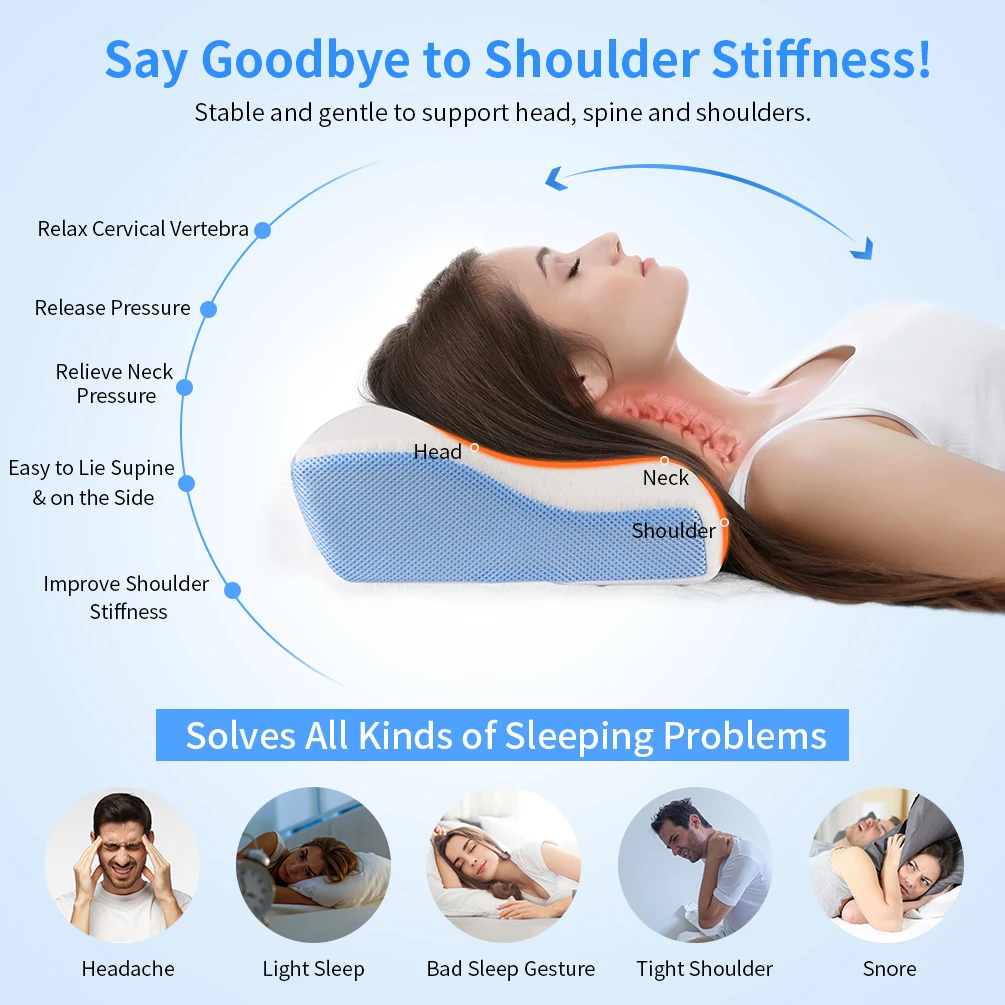Cervical Pillow Contour Memory Foam Orthopedic Pillow for Neck Pain Sleeping for Side Sleeper Back Sleeper Stomach Sleeper