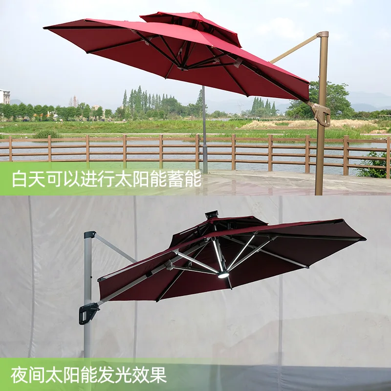 Solar Outdoor Umbrella Courtyard Sunshade Umbrella with Solar Light Roman Style Solar Umbrella with Light Use for Beach Villa
