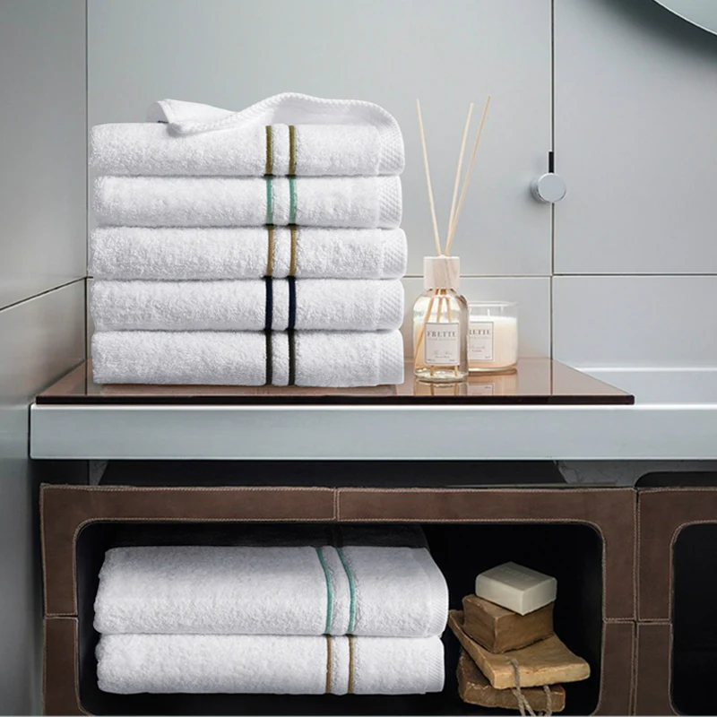 100% Cotton white Luxury embroidery 2 lines Hand Towel for 5 star hotel spa bathroom