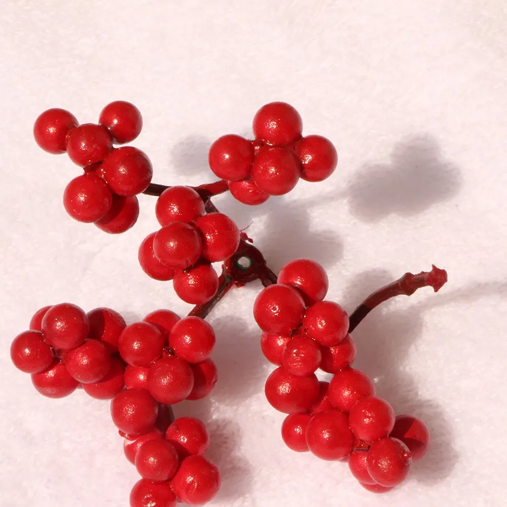 Artificial Golden Berry Picks Stems 3 Forks Christmas Berry Branches Floral  for Christmas Tree DIY Craft Wedding Home Decor
