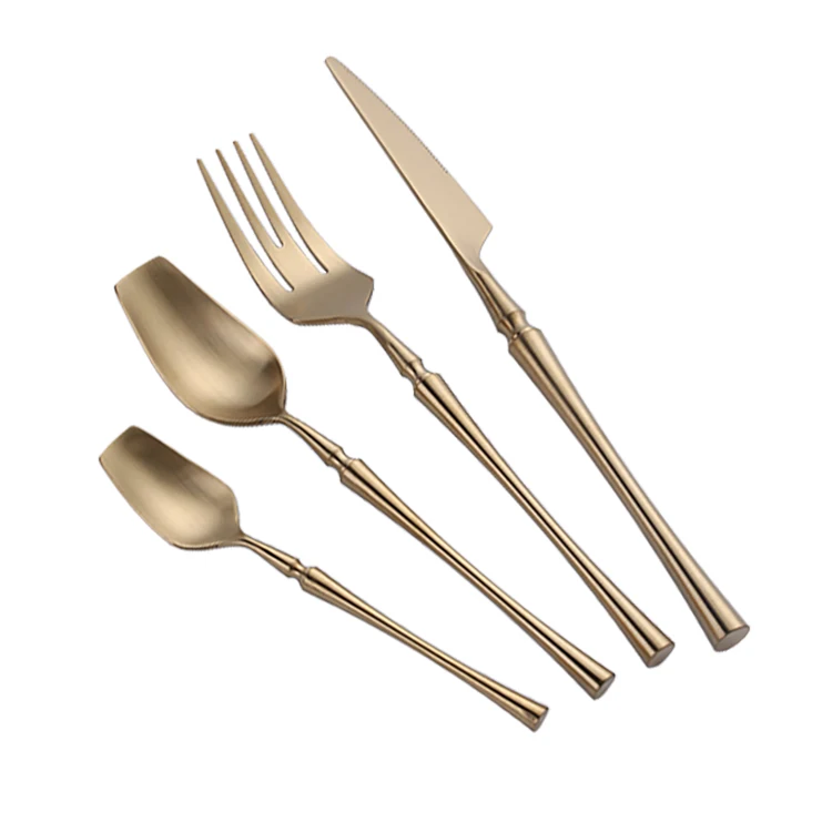 Wholesale Thick Stainless Steel Gold Plated Matte Flatware Wedding Cutlery Set