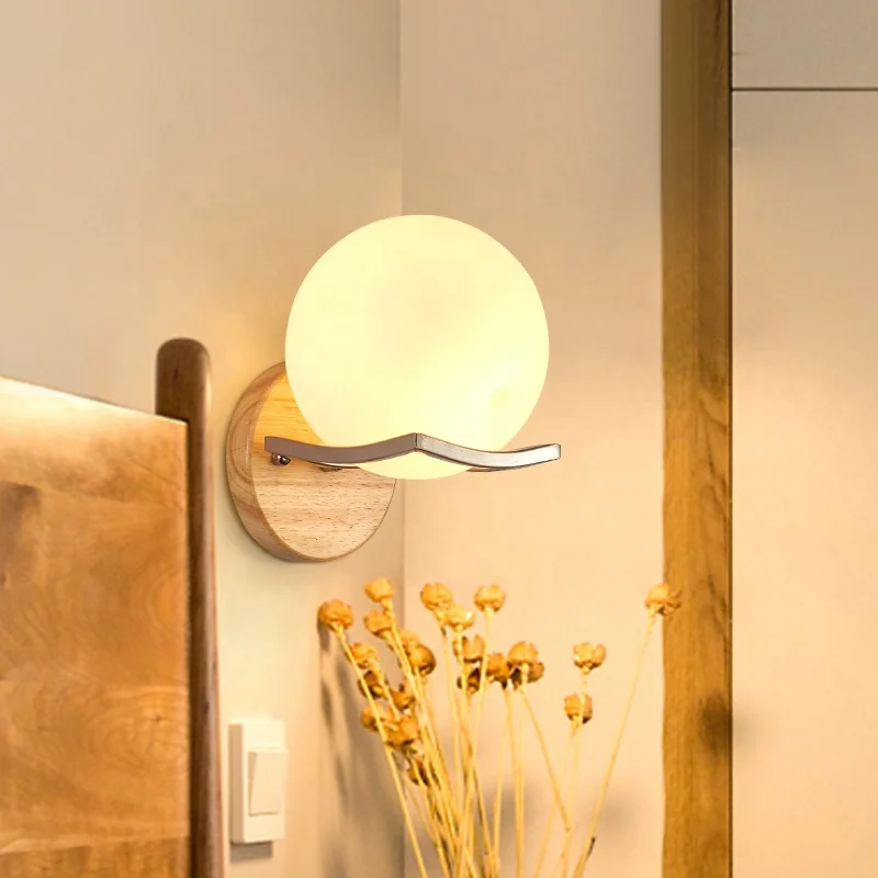 Modern Hotel Bedroom House Interior Wall Lighting Fixture Nordic E27 Led Wooden Wall Lights for home Living room
