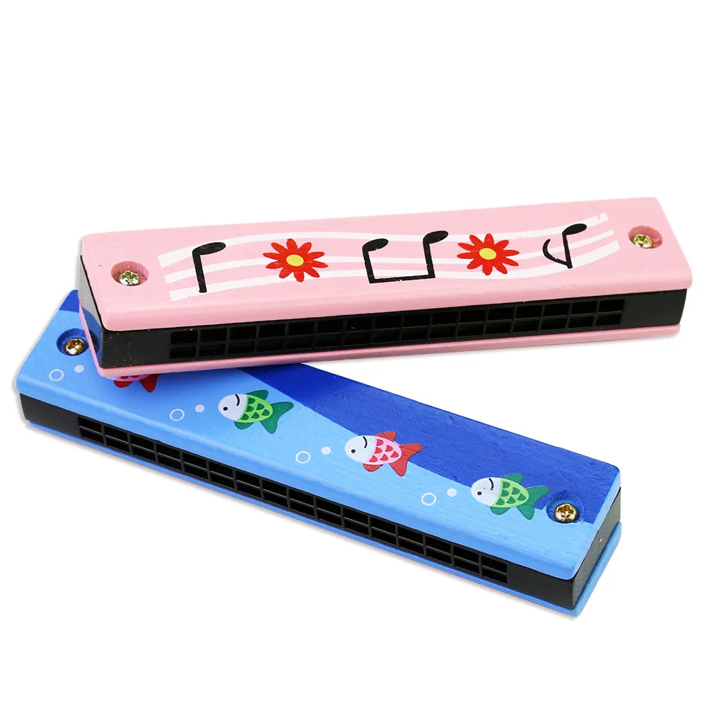 Wooden Harmonica for Children Toys Musical Instruments 16 Holes Double-Row Cartoon Painted  Woodwind Harmonica Melodica