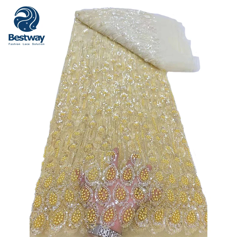 Bestway Beads Embroidery Luxury Austria Bridal Dress with Sequins Tulle Lace Fabric