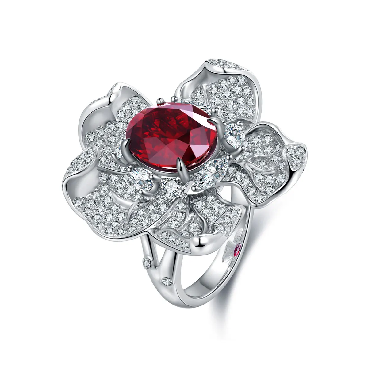 Anster Oval Shape 9k 10k 14k 18k Lab created ruby flower rings for women Wholesale Ring Trendy Style jewelry