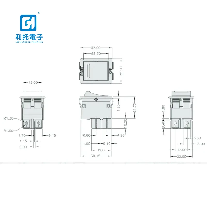 Approach SS-005 DPDT 4-20A reset circuit breaker switch rocker thermal overload protector switch with lights