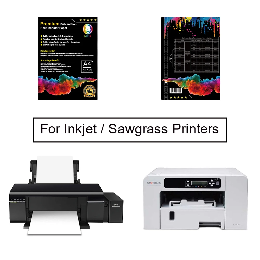 MR.R Premium Sublimation Heat Transfer Paper 105gsm A4 8.25'X11.69',100 Sheets per Pack
