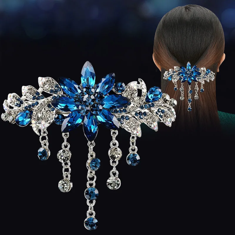 New Style Hair Clips Large Spring Clip Rhinestone Flower Headpiece Hair Clips Flower Gemstone Hair Accessories