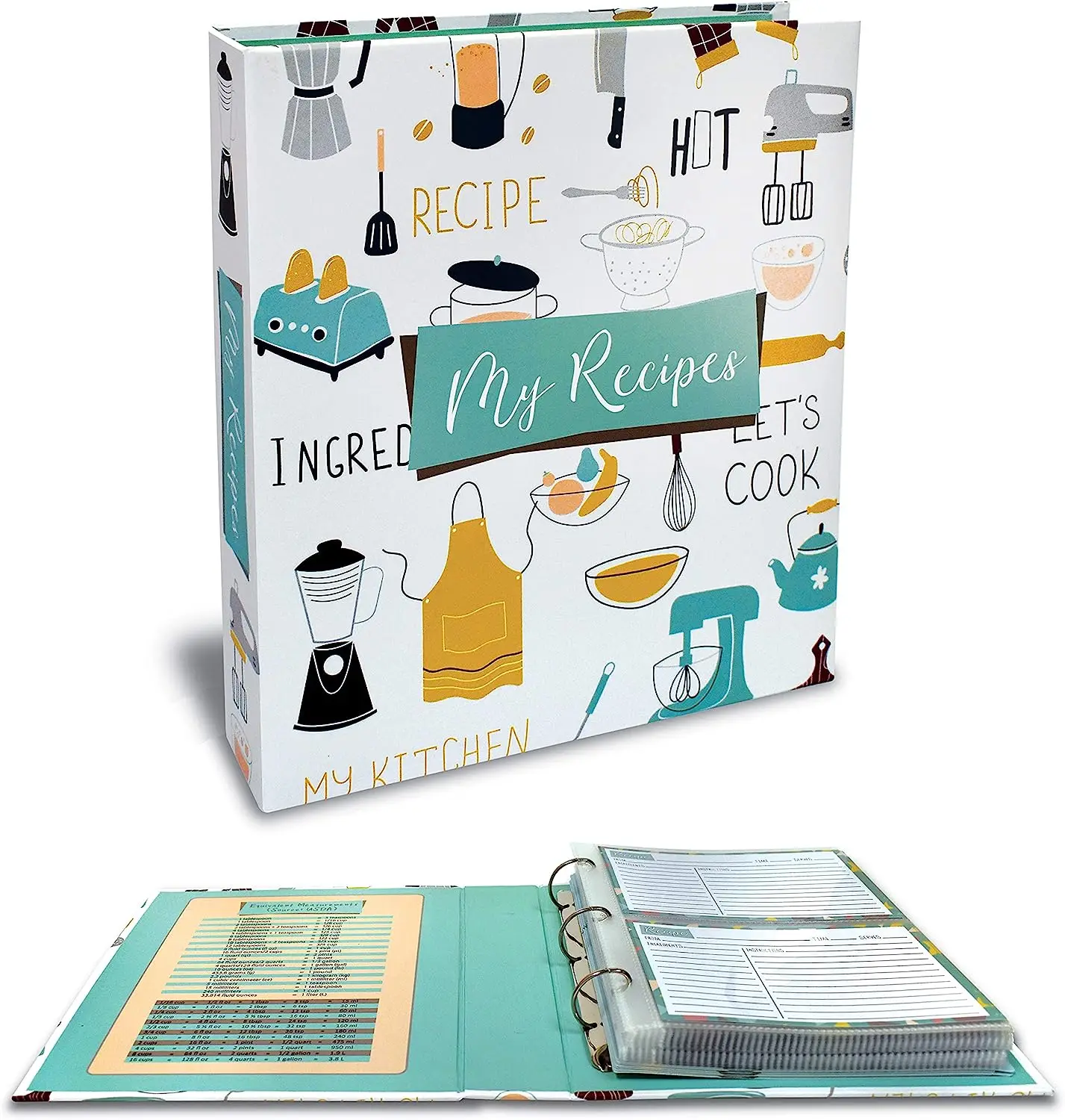 Fillable Recipe Cards Family 3 Ring Blank Recipe Binder with Plastic Page Protector Sheets