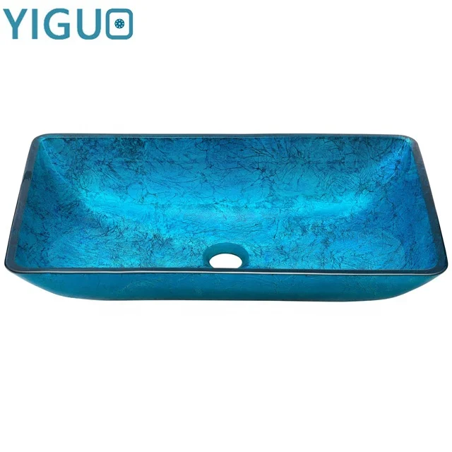 Cheap rectangular bowl shape top mount on line hot sale tempered glass bathroom hand wash basin