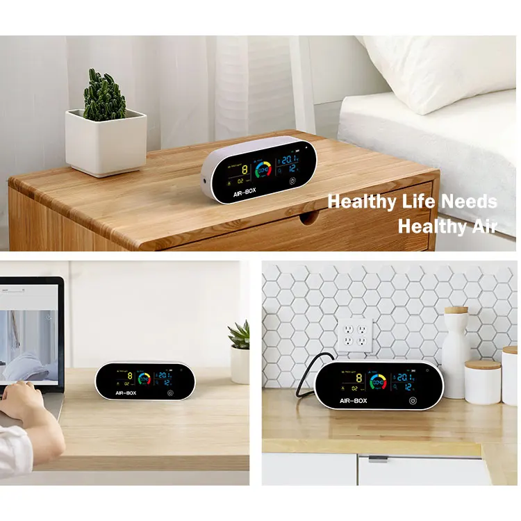 Indoor Portable TVOC HCHO CO2 Smart Air Quality Detector with LCD Display for Home Office