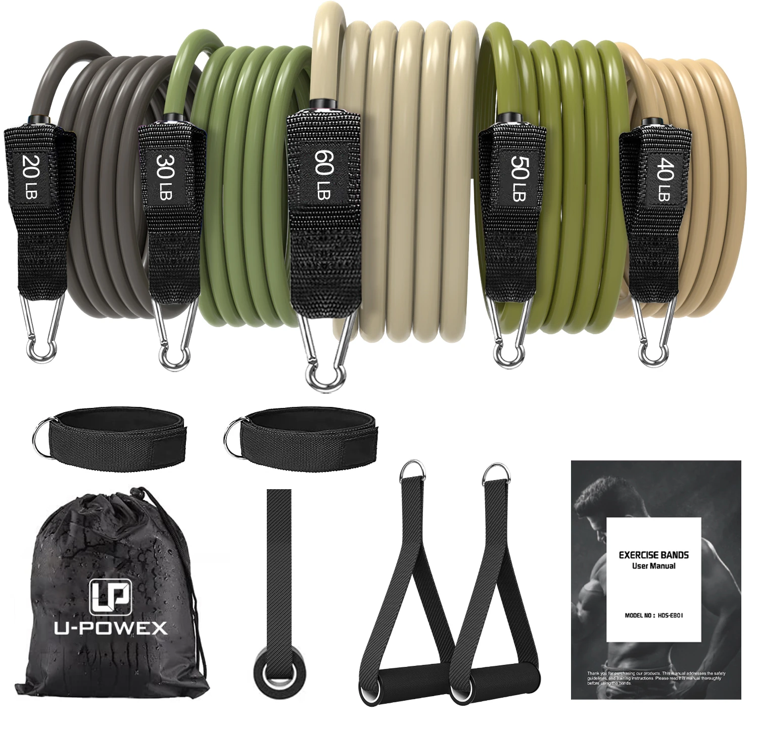 11pcs Natural Latex Elastic Power Exercise Bands Workout Resistance Bands Tube Set