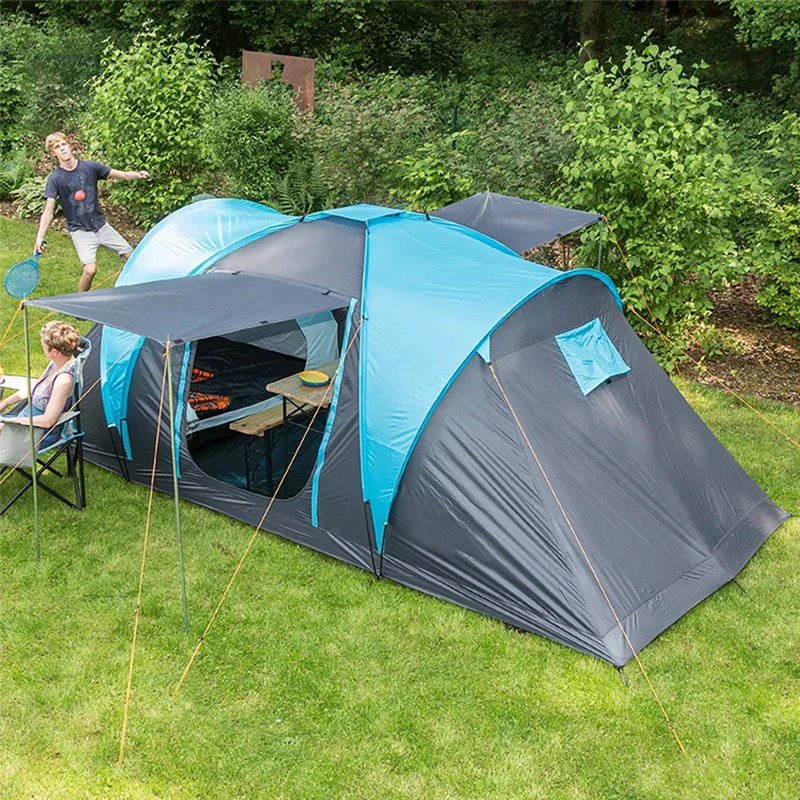 2 Cabins Tunnel 5-8 Person Use Double Layer High Quality Waterproof Windproof Camping Family Tent