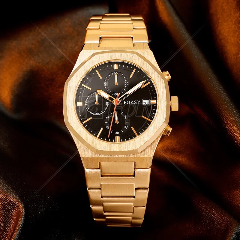 Alloy Case Analog Luminous Pointer Luxury Brand Moon Phase Wrist Quartz Movement Chronograph Men Watch
