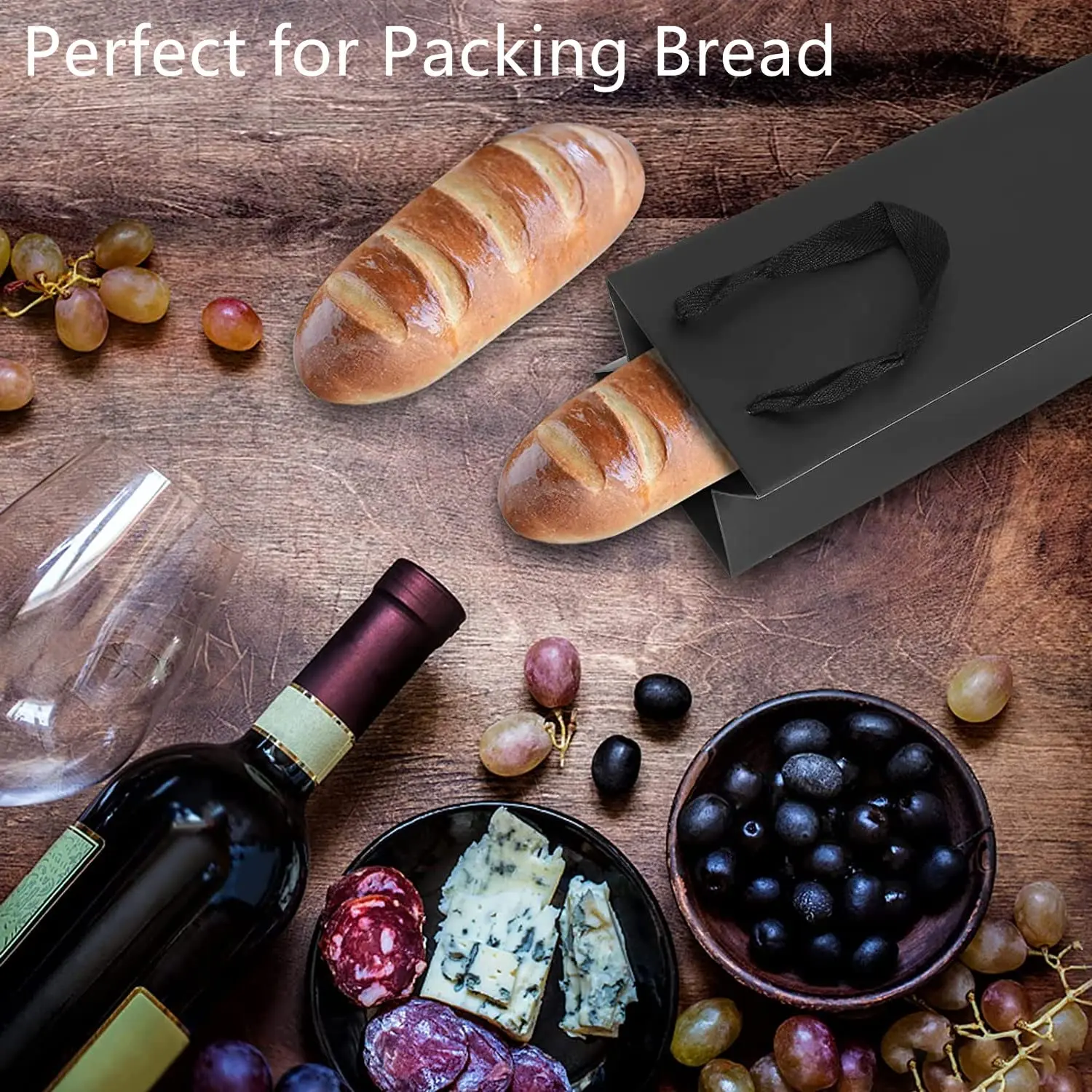 High Quality Custom Print Logo Eco Friendly Reusable Black Paper Gift Bags Wine Bottle Packaging With Handles