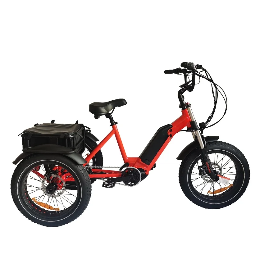 Factory selling 20inch 3 wheel electric bicycle mid drive electric tricycle rear cargo electric trike fat tyre mountain Etrike