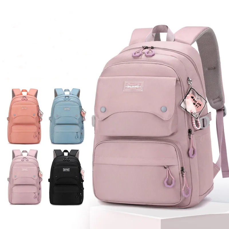 2024 Best Selling Solid Color Girls Backpack Junior High School Students High School Large Capacity Student Backpack
