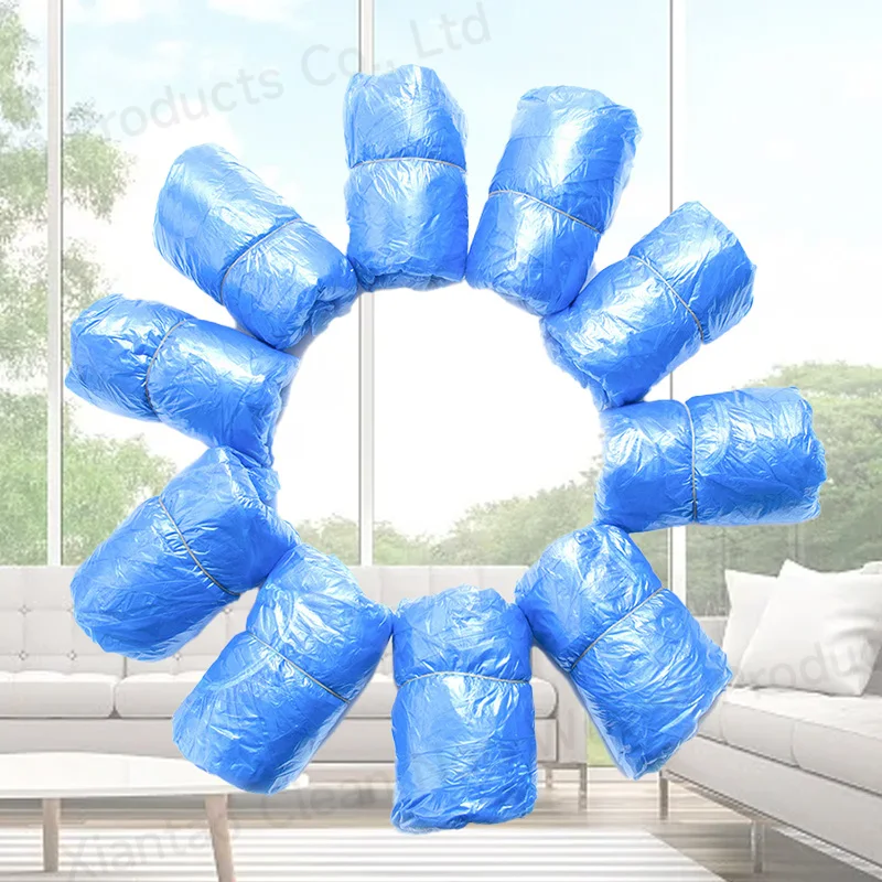 waterproof protective plastic pe disposable elastic blue non skid shoe cover for automatic shoe cover dispenser