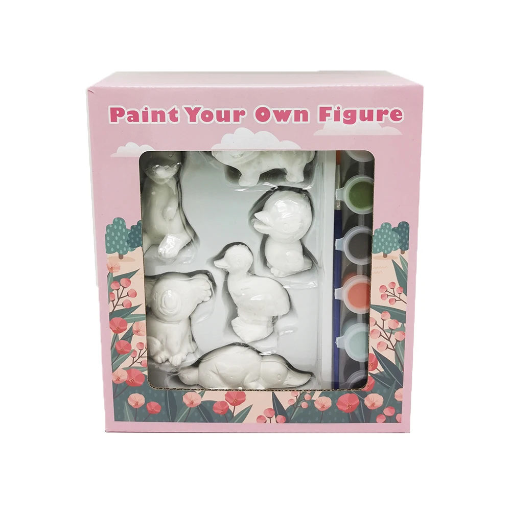 Elsas Children educational toys color painting plaster set DIY craft plain ceramic animals figures