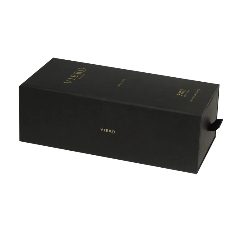 Eco-friendly Luxury Black Rectangle Drawer Box Cloth Dress Sock Packaging Paper Woman Wig Hair Extension Storage Boxes Packaging
